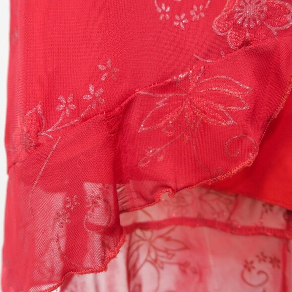 Vintage 90s Candy Rocket Red Floral Ruffle Mini Dress - Picture 9 of 11